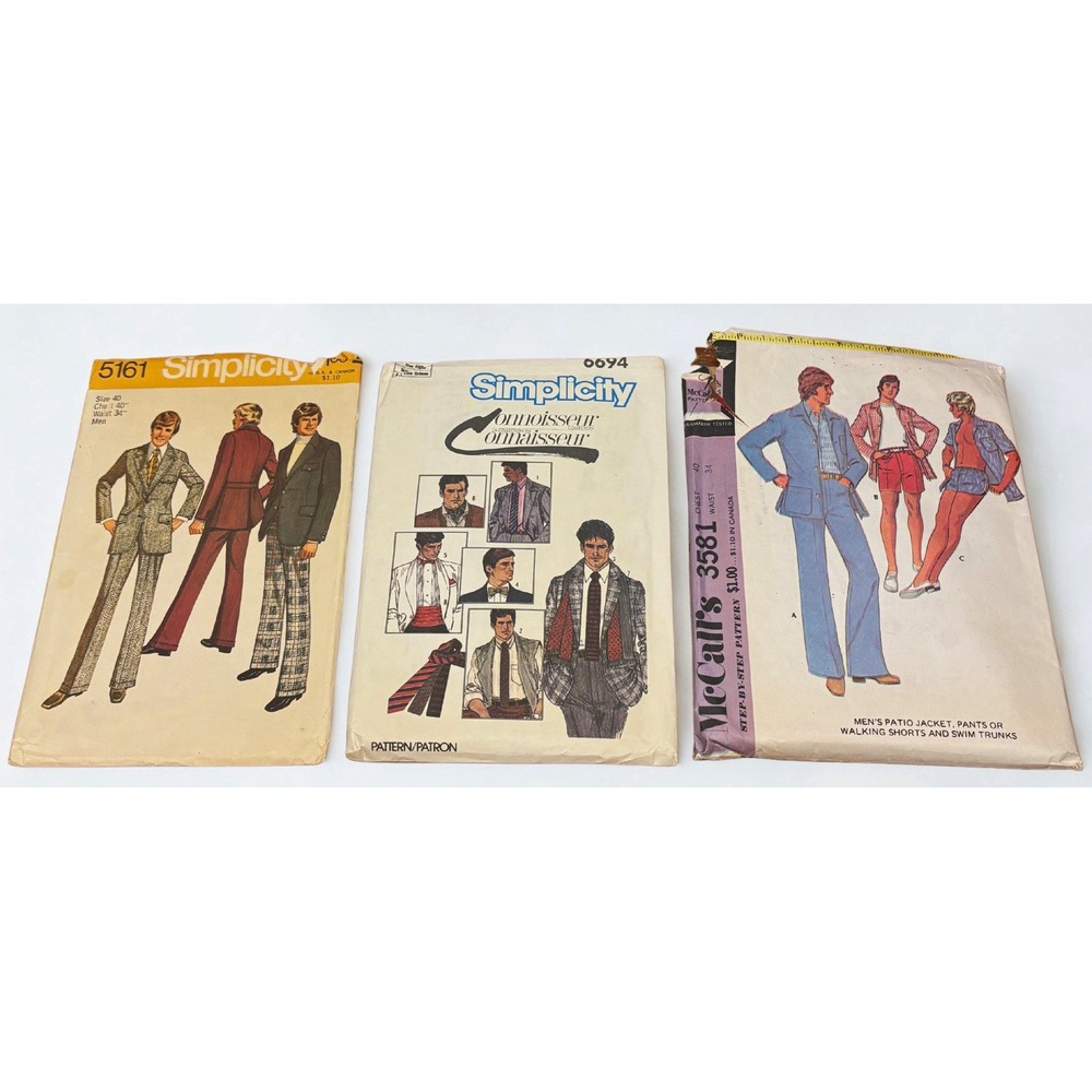 Vintage 1970s Men's Sewing Pattern Lot Simplicity 5161 6694 McCall's 3581 Suits